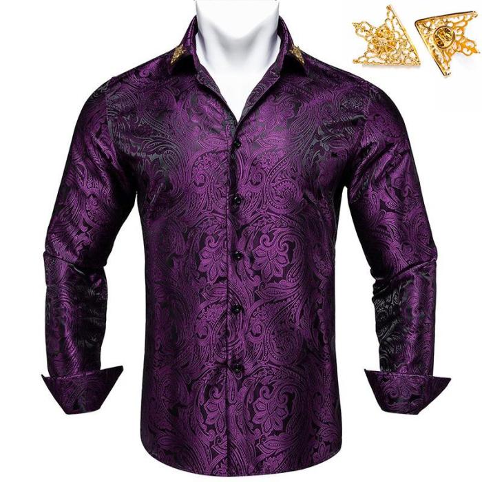 Mens purple print dress shirt