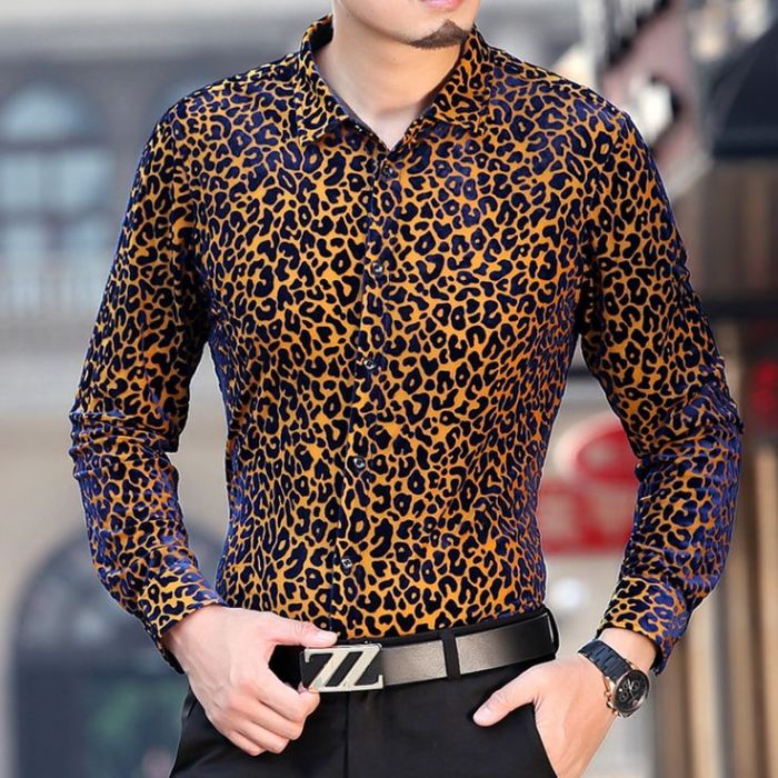 Men's leopard print dress shirt